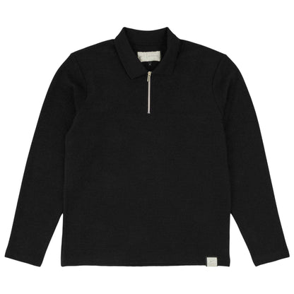 Black - Front - Prevu Mens Ottoman Quarter Zip Long-Sleeved Polo Shirt