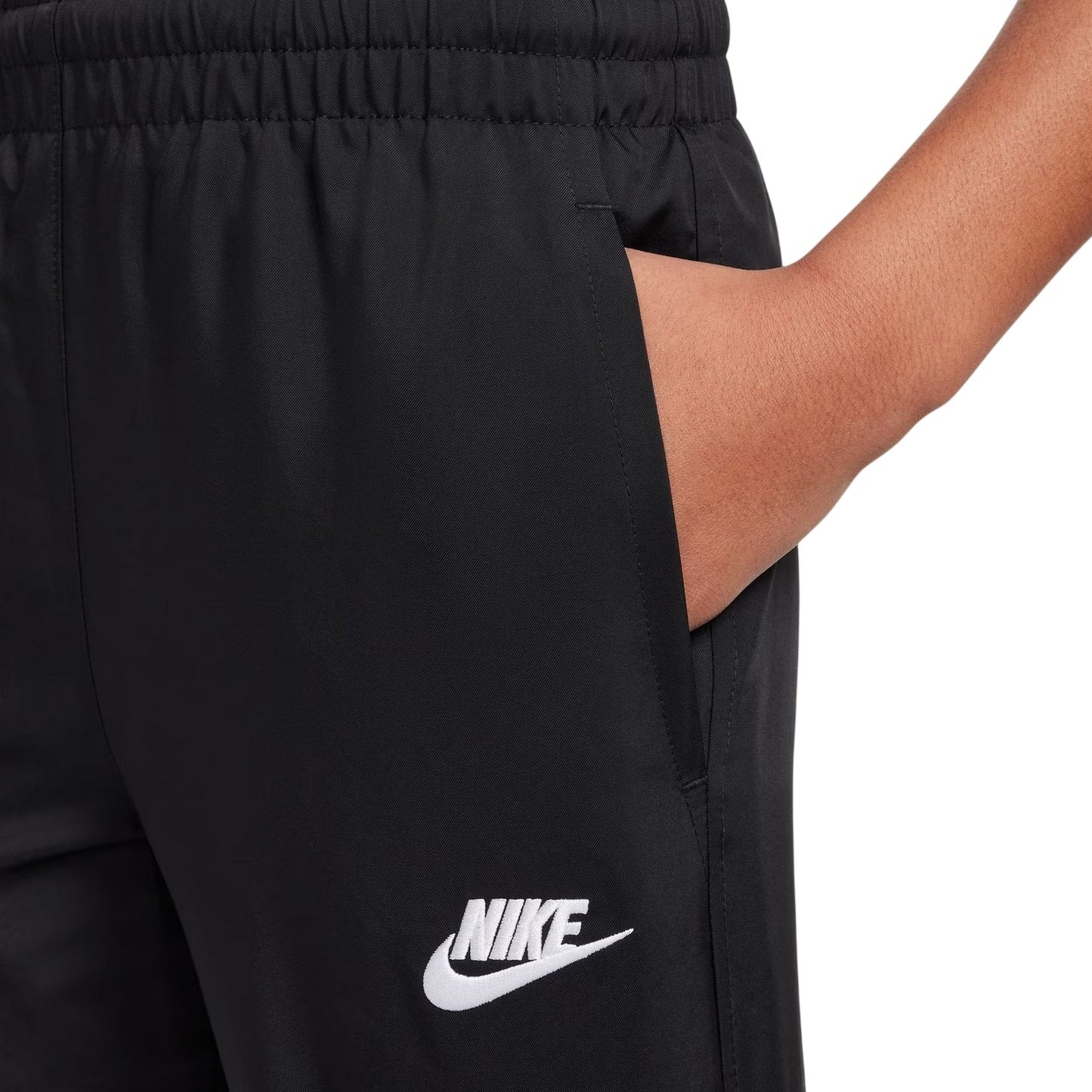 Black-White - Side - Nike Childrens-Kids Club Woven Logo Jogging Bottoms