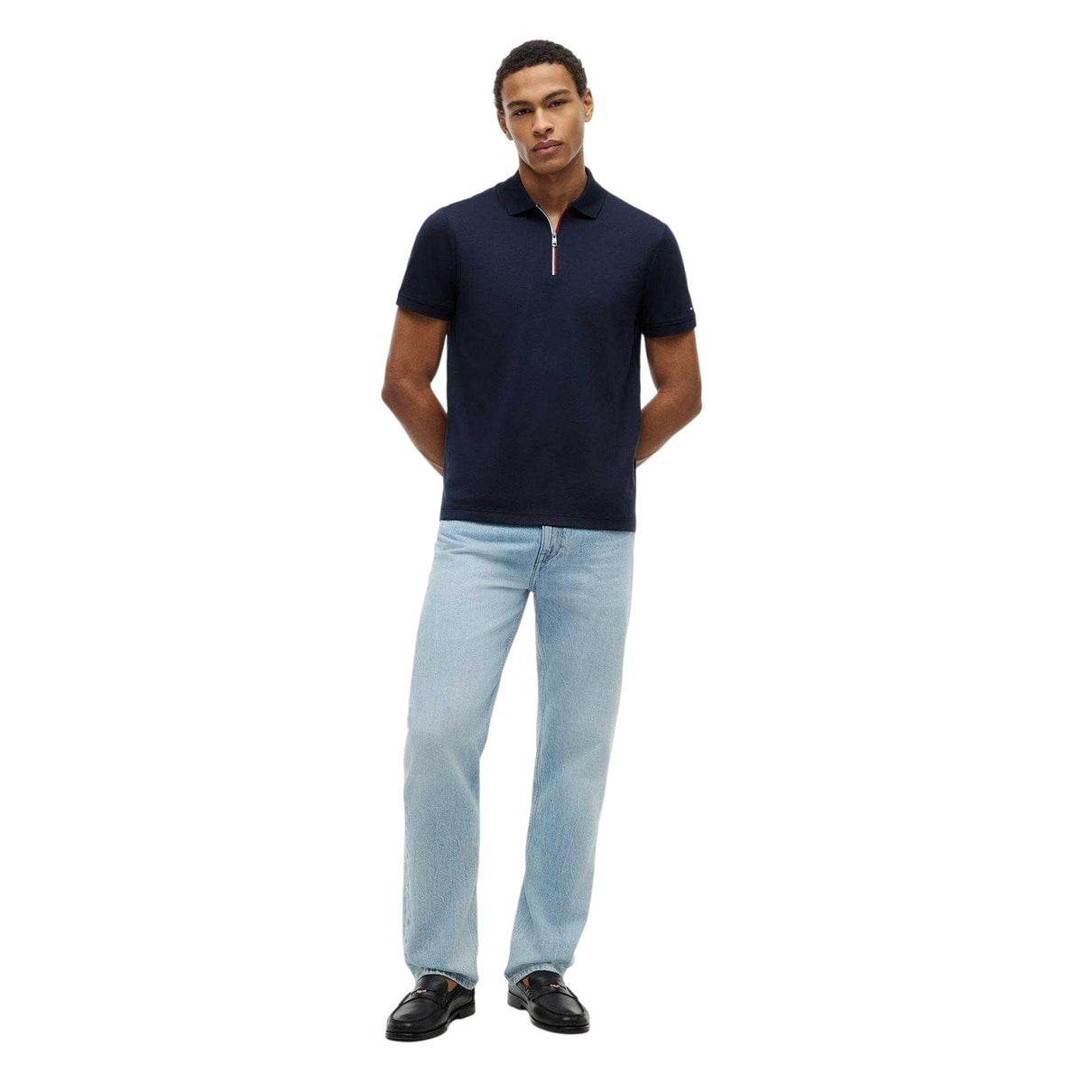 Desert Sky - Pack Shot - Tommy Hilfiger Mens Quarter Zip Regular Polo Shirt