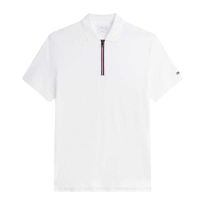 White - Front - Tommy Hilfiger Mens Quarter Zip Regular Polo Shirt