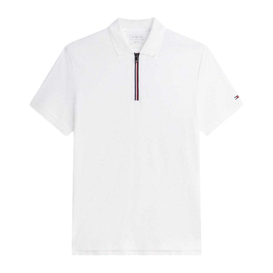 White - Front - Tommy Hilfiger Mens Quarter Zip Regular Polo Shirt