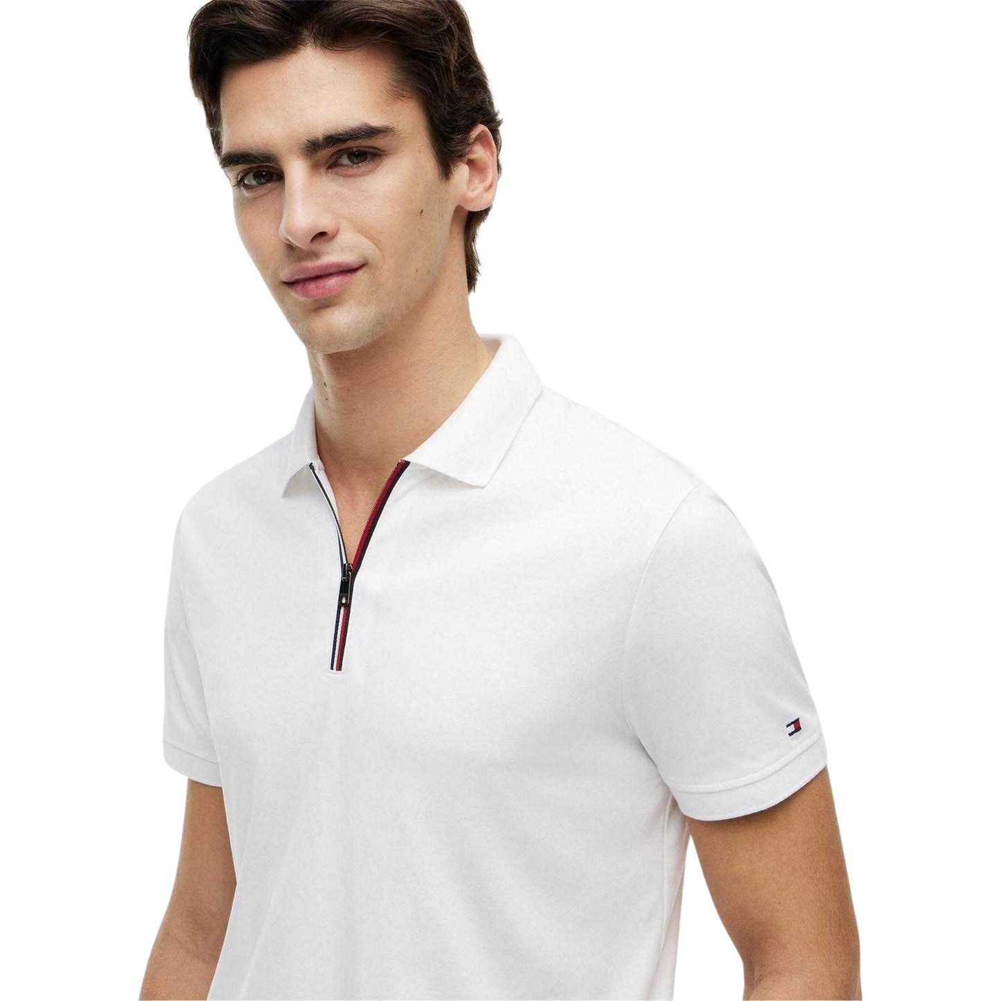 White - Side - Tommy Hilfiger Mens Quarter Zip Regular Polo Shirt