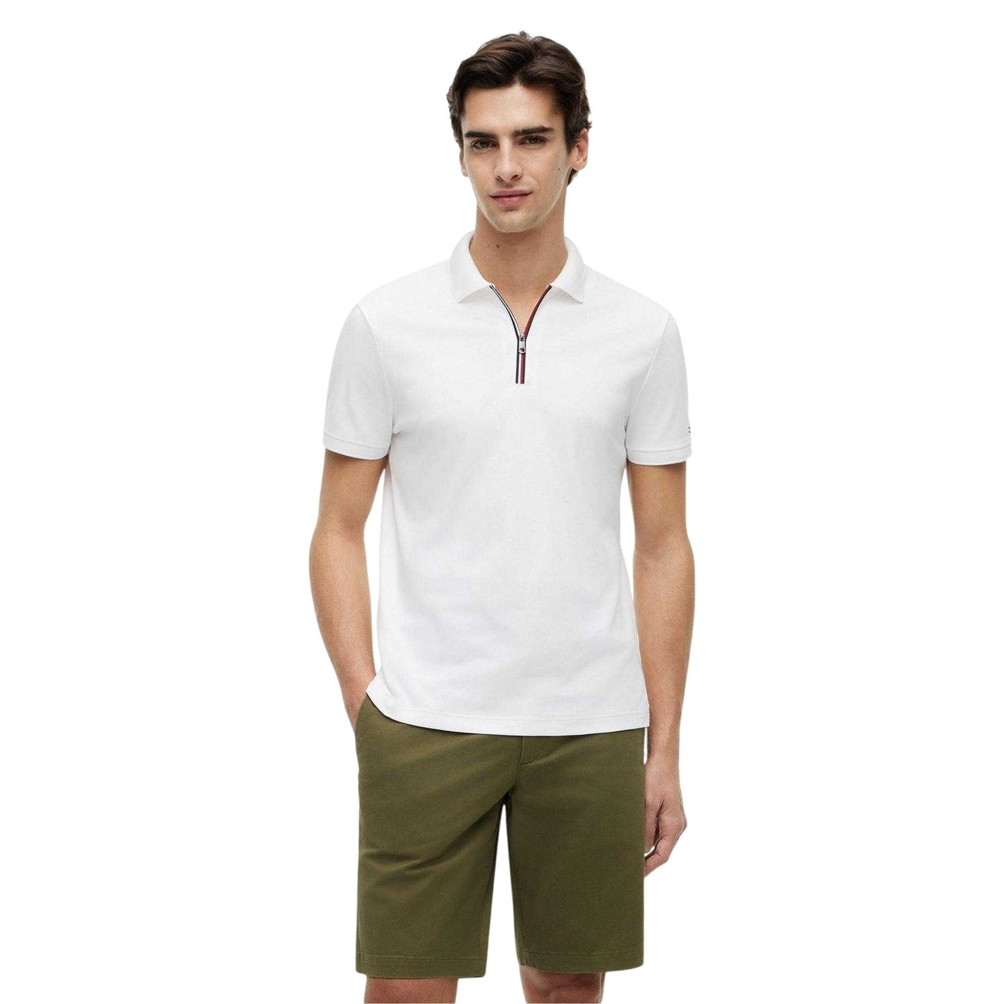 White - Lifestyle - Tommy Hilfiger Mens Quarter Zip Regular Polo Shirt