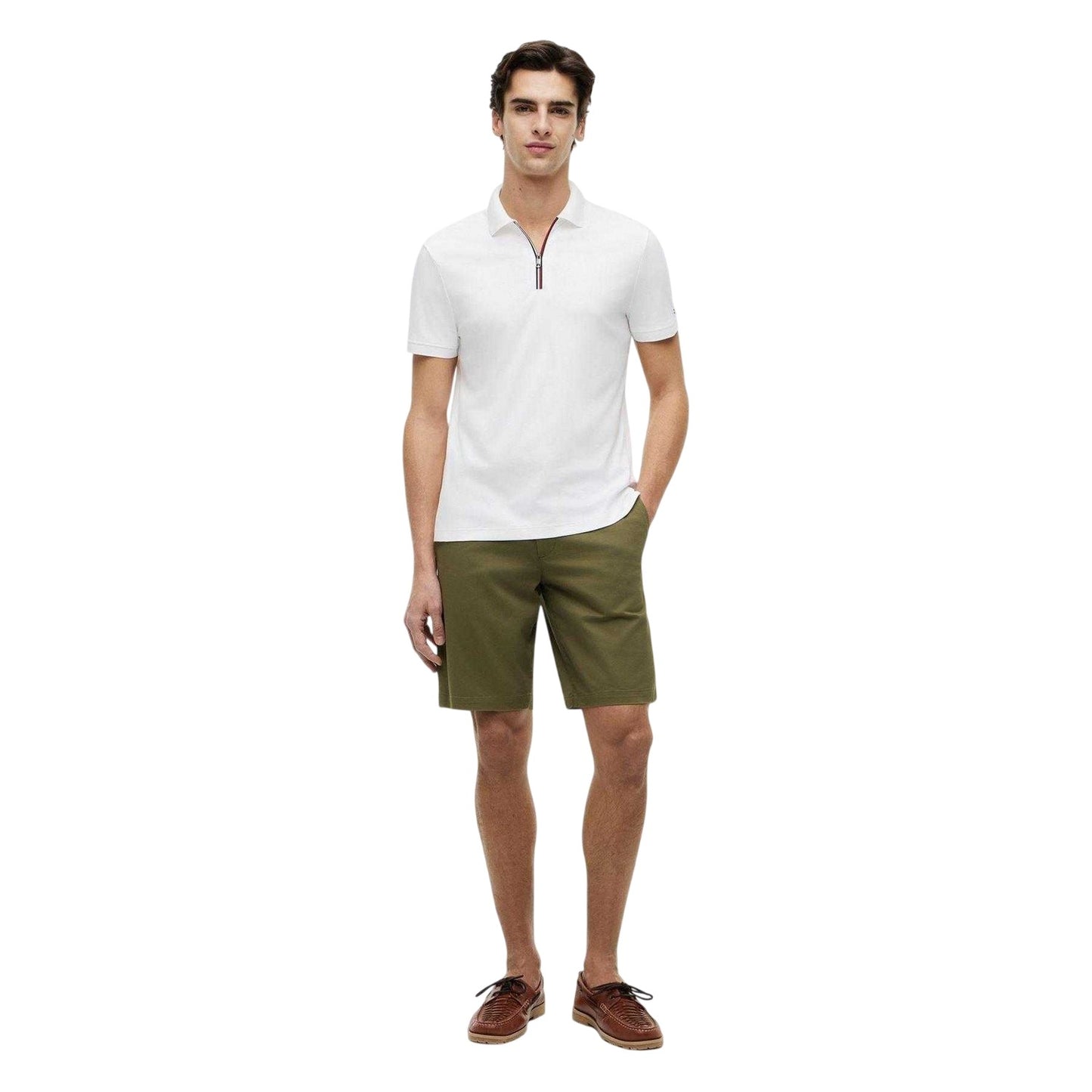 White - Pack Shot - Tommy Hilfiger Mens Quarter Zip Regular Polo Shirt