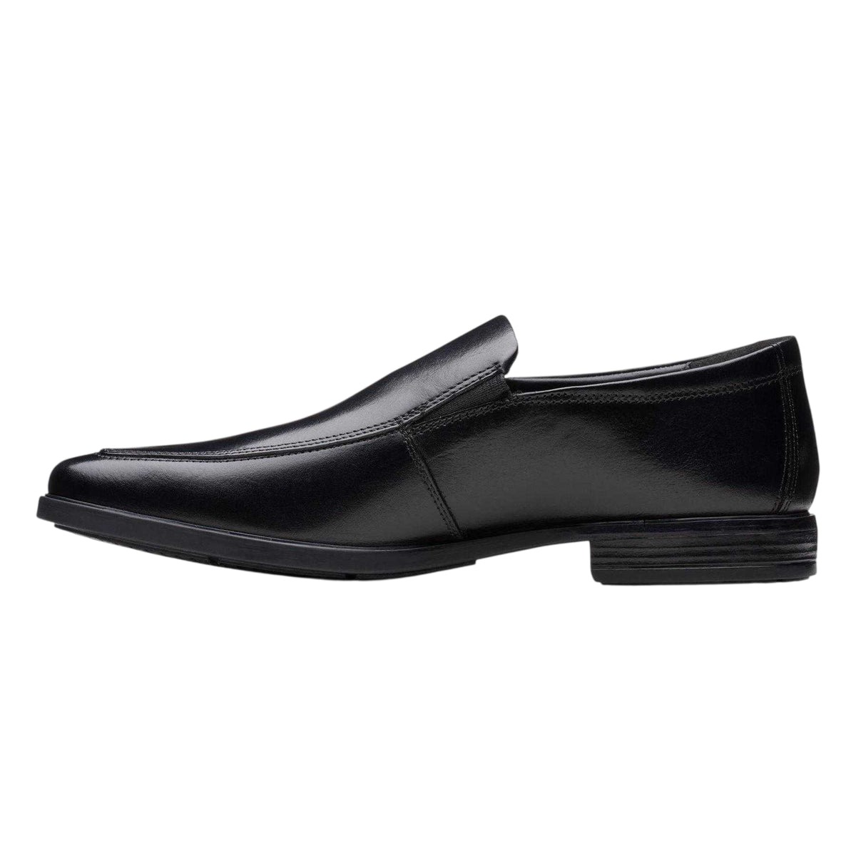 Black - Back - Clarks Mens Howard Edge Leather Stack Heel Loafers