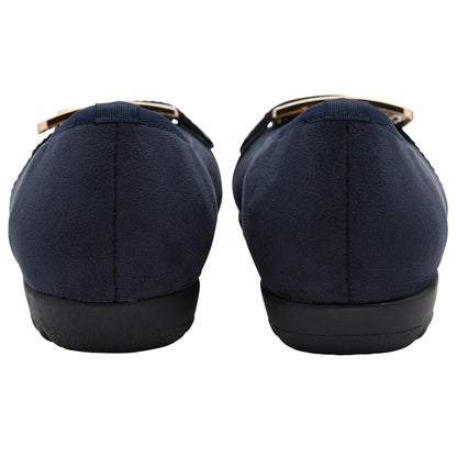 Navy Blue - Back - Lotus Shoes Womens-Ladies Tandy Buckle Loafers