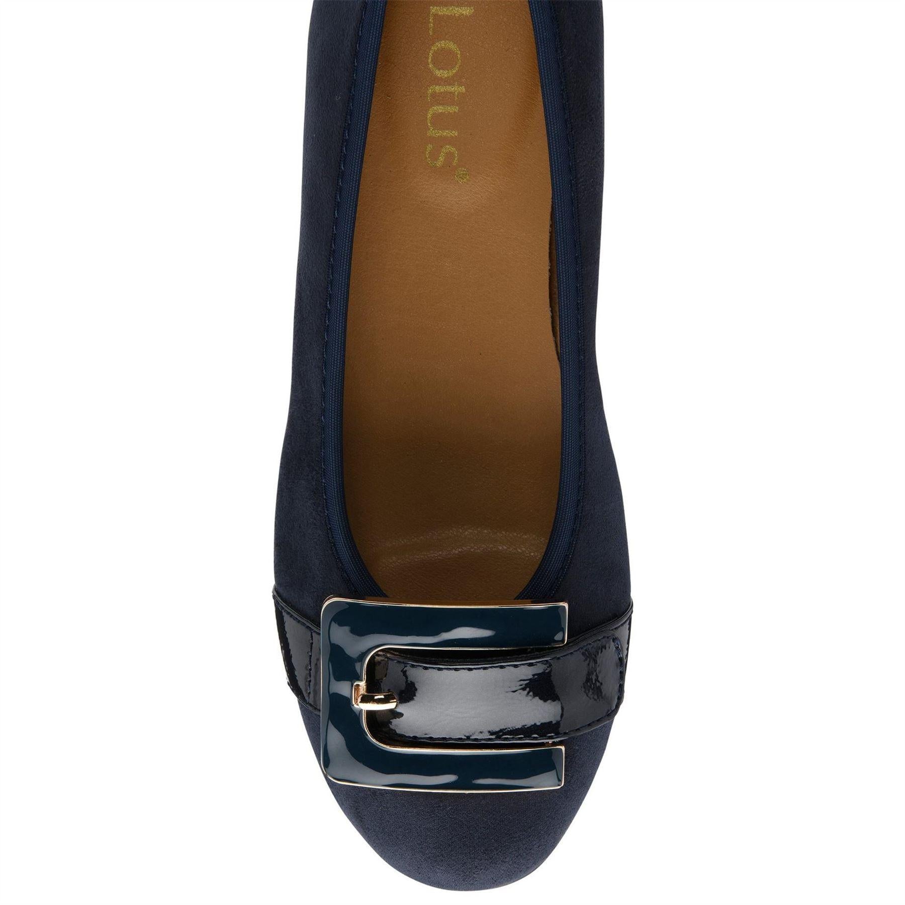 Navy Blue - Side - Lotus Shoes Womens-Ladies Tandy Buckle Loafers