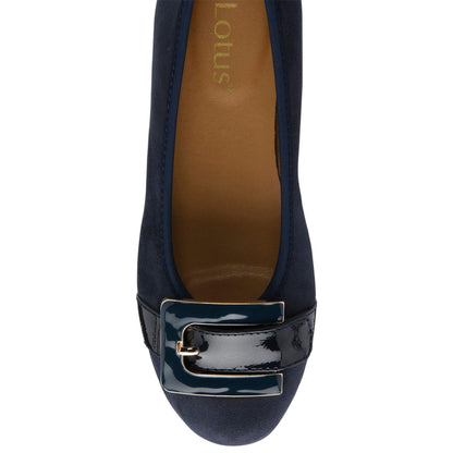 Navy Blue - Side - Lotus Shoes Womens-Ladies Tandy Buckle Loafers