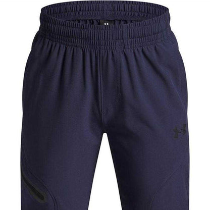 Blue - Side - Under Armour Boys Unstoppable Woven Jogging Bottoms