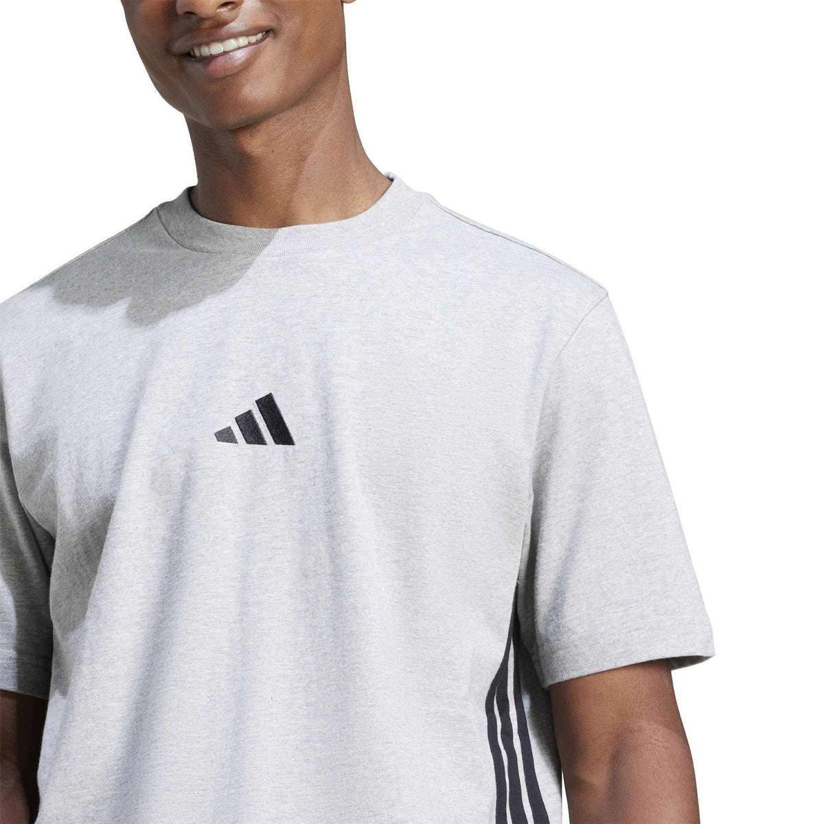 Grey-Black - Side - Adidas Mens Essentials Logo Single Jersey T-Shirt