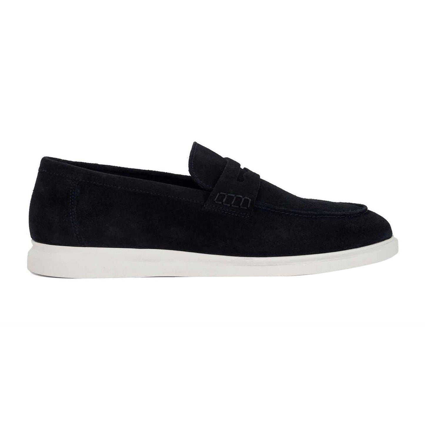 Navy - Front - Dune London Mens Suede Loafers
