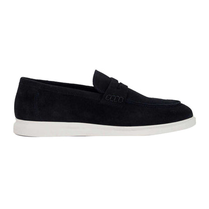 Navy - Front - Dune London Mens Suede Loafers