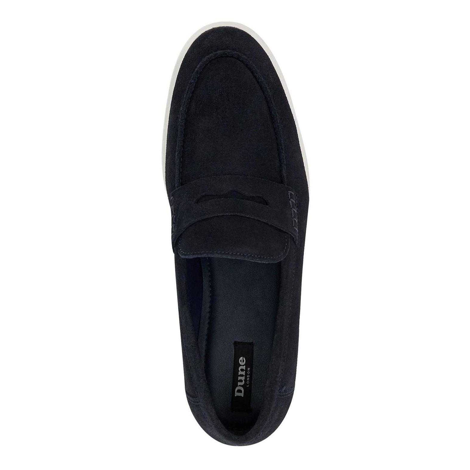 Navy - Side - Dune London Mens Suede Loafers