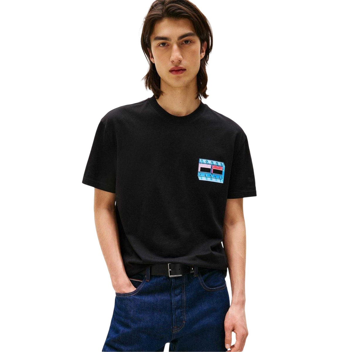 Black - Side - Tommy Jeans Mens DNA Logo Regular T-Shirt