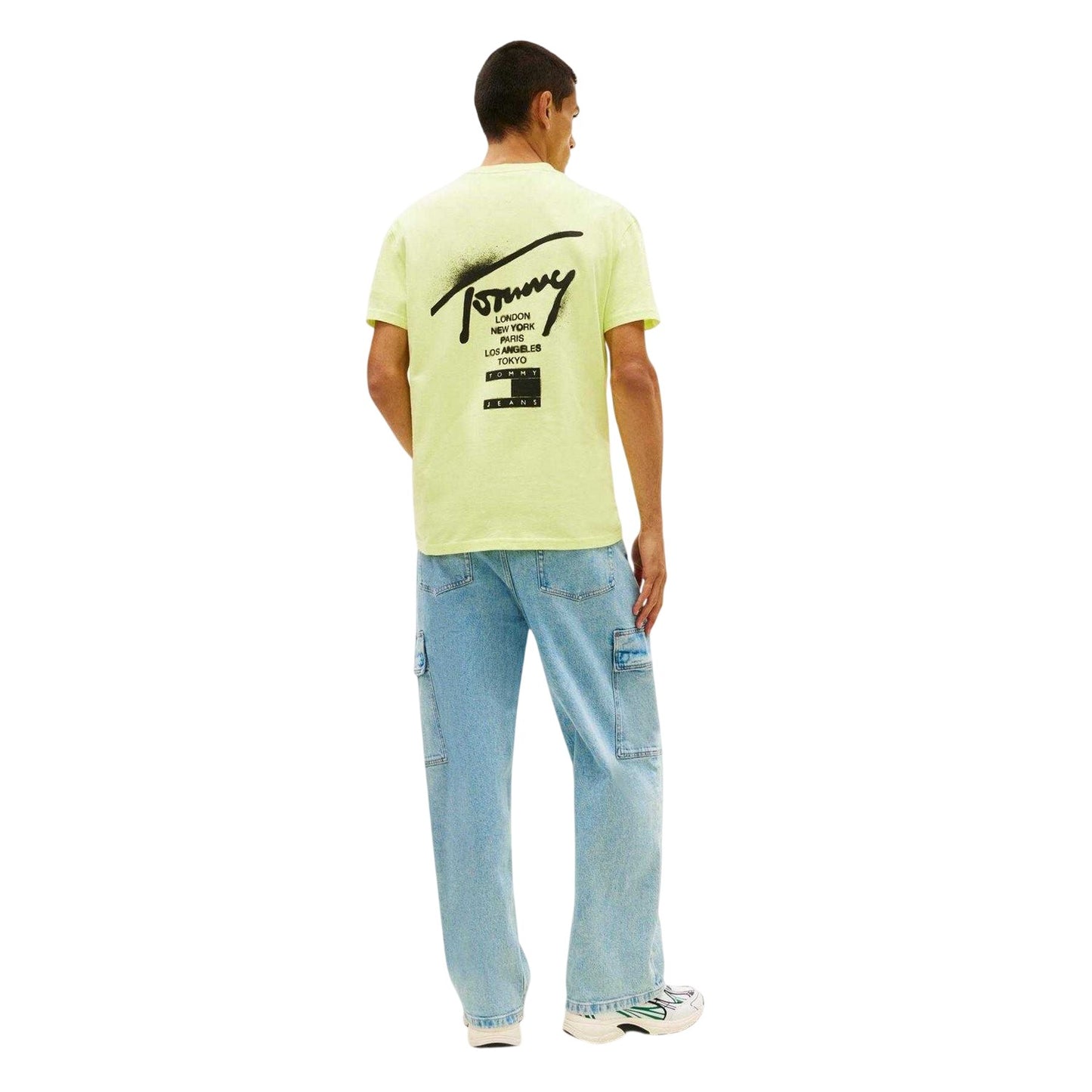 Lime - Back - Tommy Jeans Mens Flag Logo T-Shirt