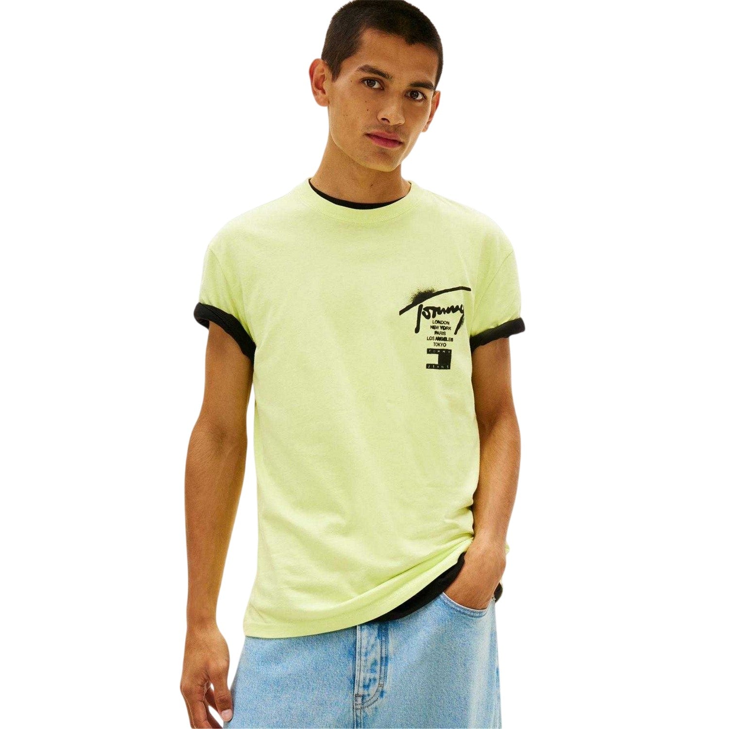 Lime - Side - Tommy Jeans Mens Flag Logo T-Shirt
