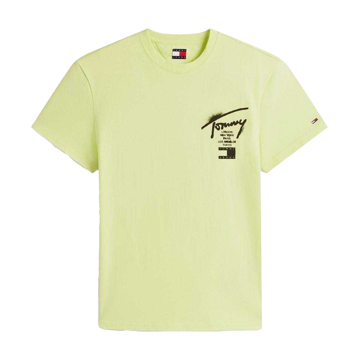 Lime - Front - Tommy Jeans Mens Flag Logo T-Shirt