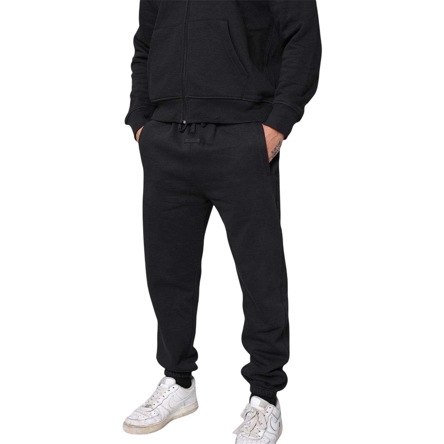 Black - Side - Tela Cruz Mens Fleece Cuffed Ankle Jogging Bottoms
