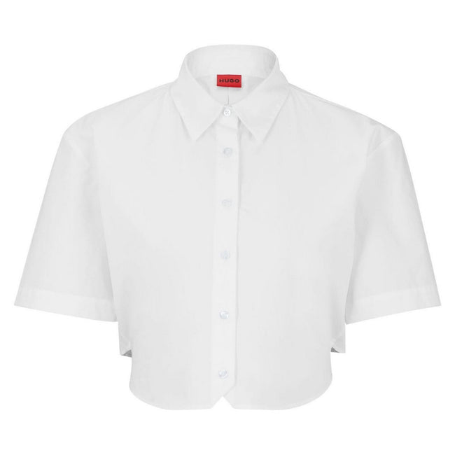 White - Front - Hugo Womens-Ladies Enovia Cropped Regular Blouse