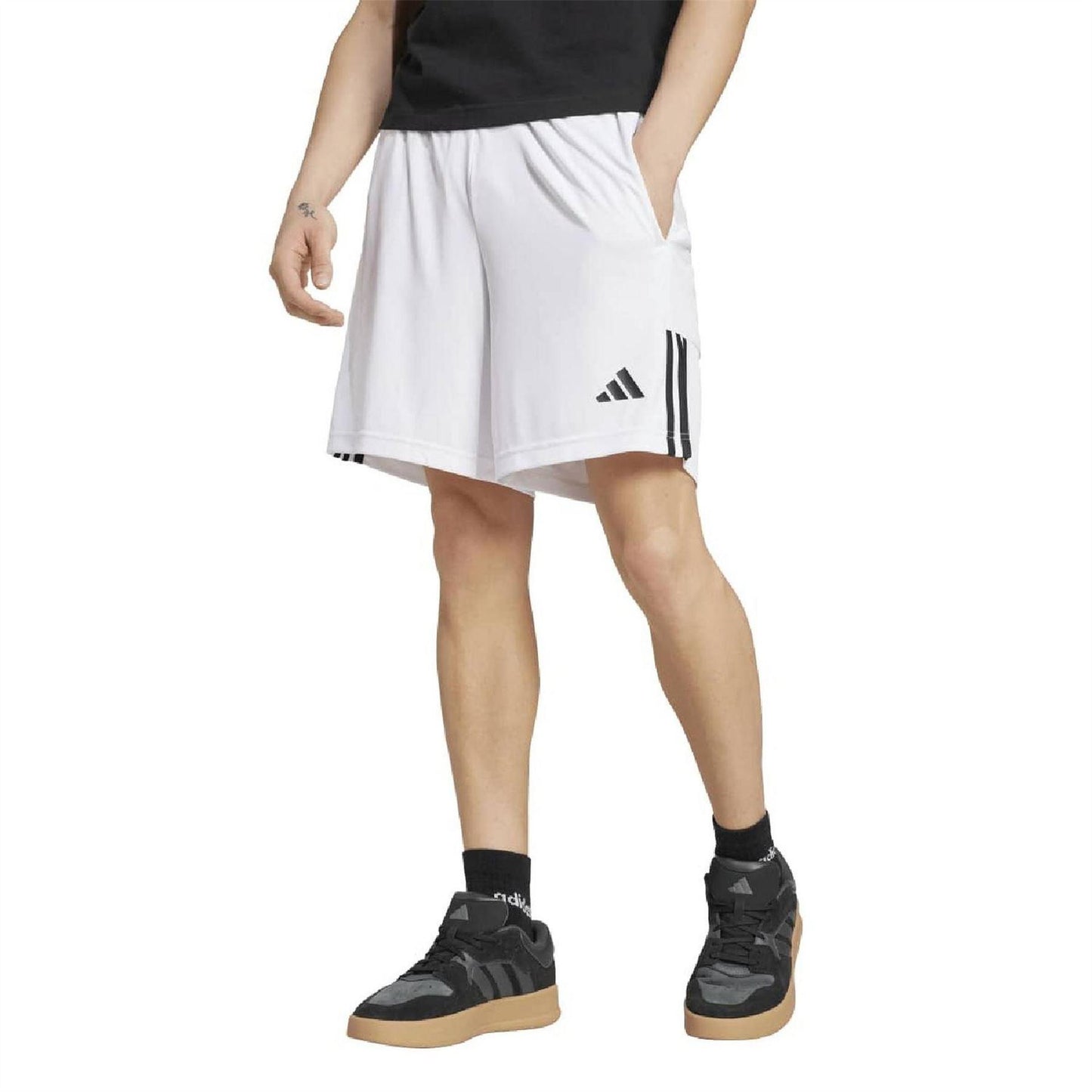 White - Side - Adidas Mens Sereno Aeroready 3 Stripes Regular Shorts