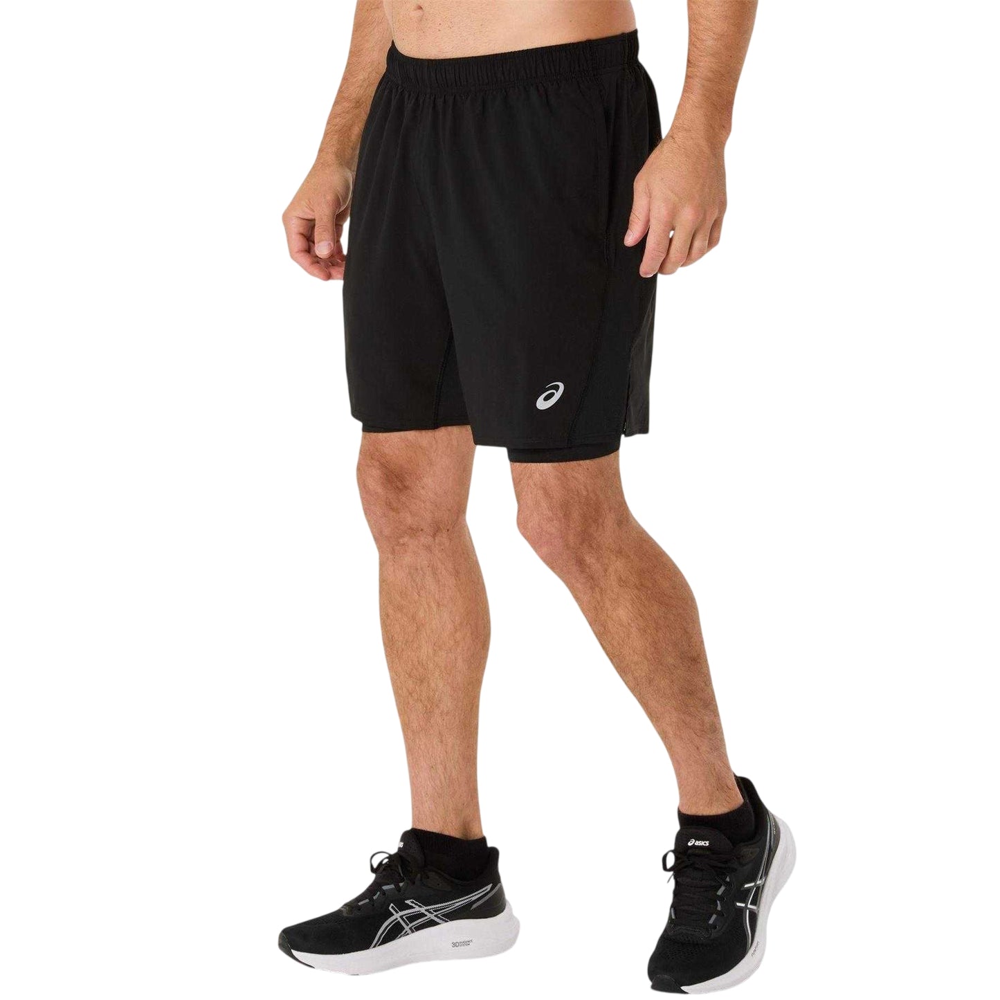 Black - Close up - Asics Mens Core 2 in 1 Running Shorts