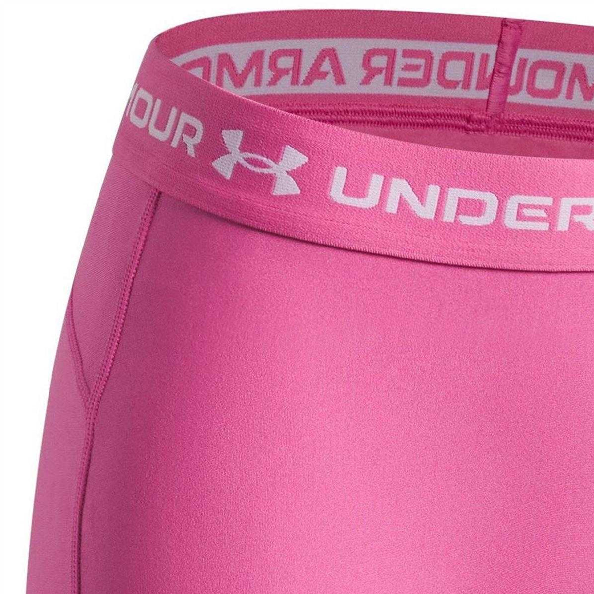 Pink - Side - Under Armour Childrens-Kids HeatGear Shorts