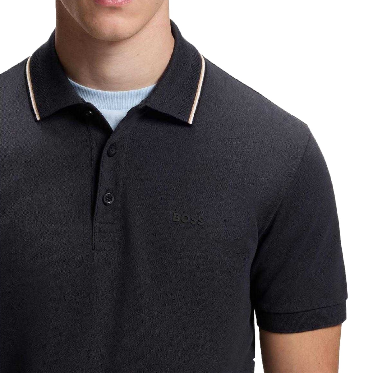 Dark Blue - Side - Boss Mens Pique Collared Polo Shirt