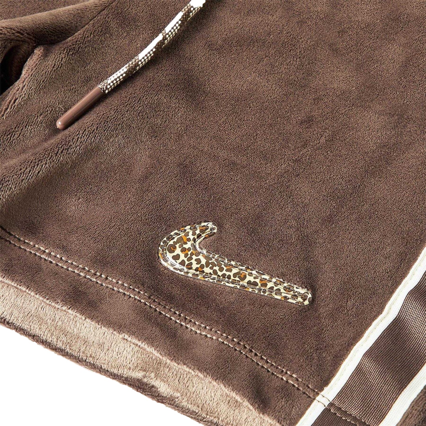 Brown - Side - Nike Womens-Ladies Velour Animal Print Logo Tracksuit