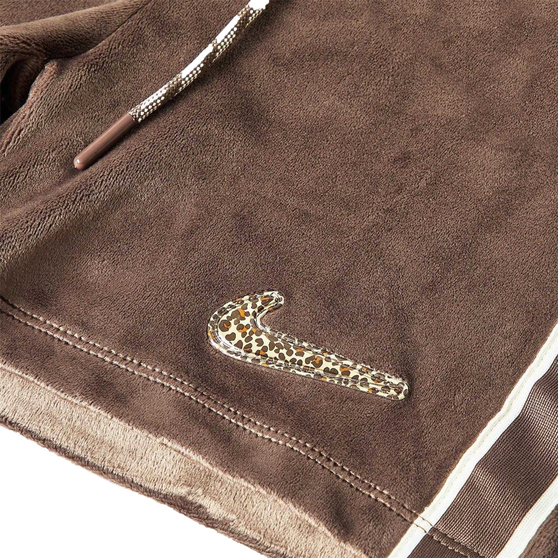 Brown - Side - Nike Womens-Ladies Velour Animal Print Logo Tracksuit
