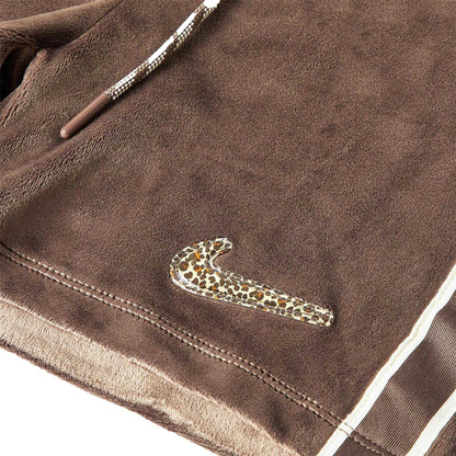 Brown - Side - Nike Womens-Ladies Velour Animal Print Logo Tracksuit