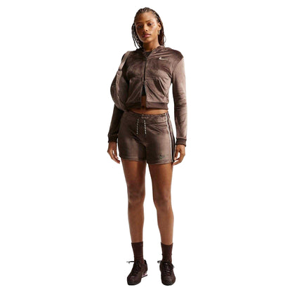 Brown - Pack Shot - Nike Womens-Ladies Velour Animal Print Logo Tracksuit