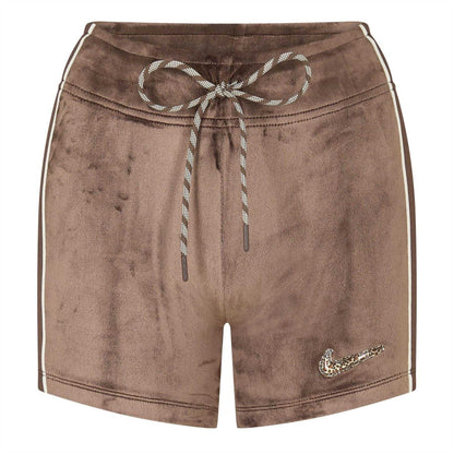 Brown - Front - Nike Womens-Ladies Velour Animal Print Logo Tracksuit