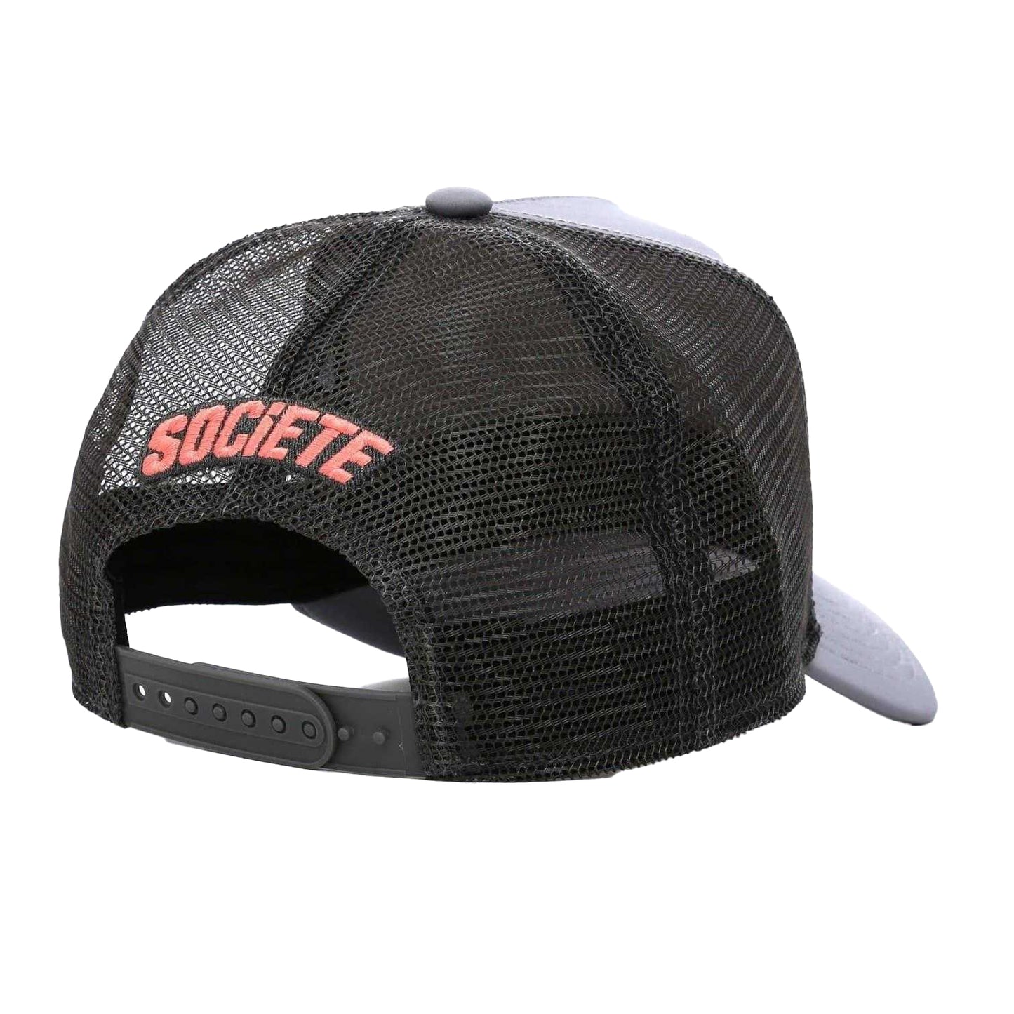 Grey-Peach - Back - Societe Noir Mens Wordmark Logo Trucker Cap