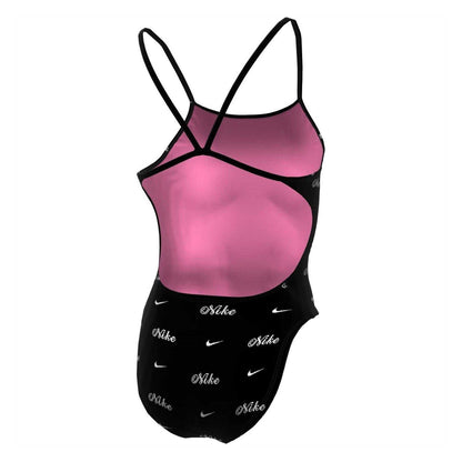 Jet Black - Back - Nike Womens-Ladies Hydrastrong Logo One Piece Swimsuit