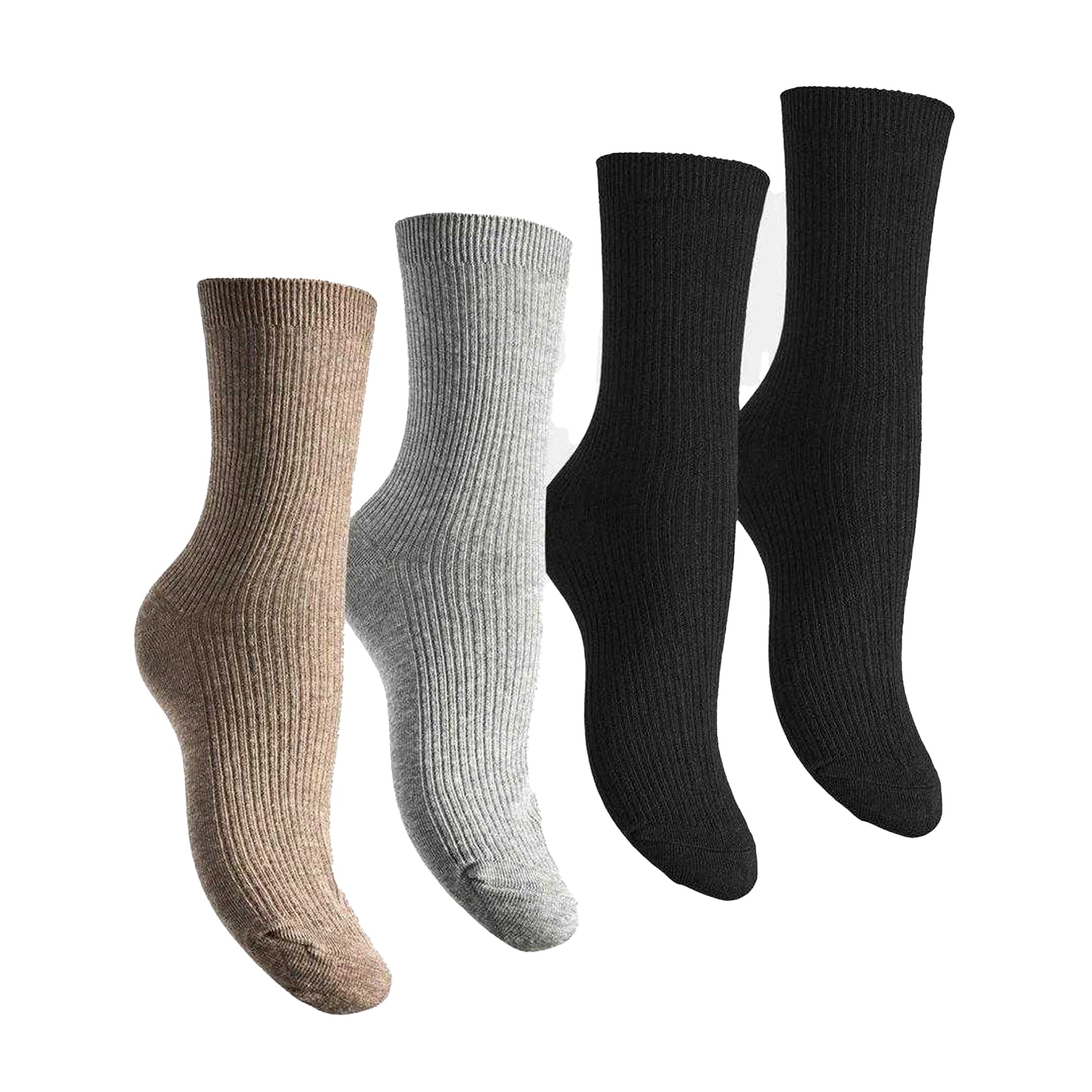 Black-Taupe-Light Grey Marl - Back - Pieces Womens-Ladies Marta Ribbed Crew Socks (Pack of 4)