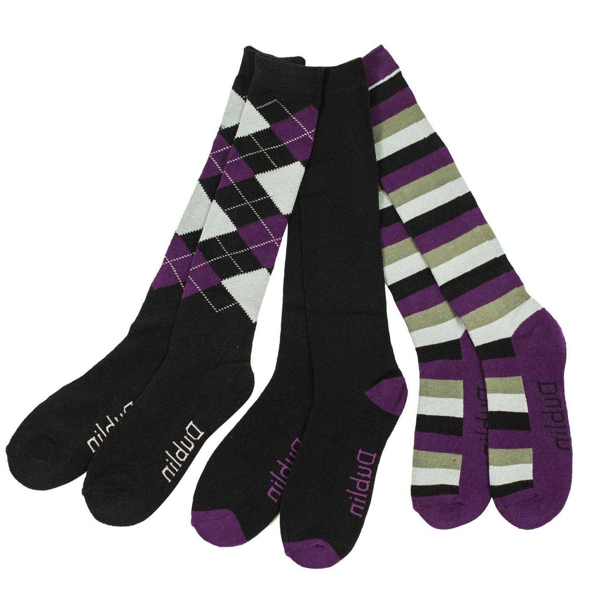 Black-Purple-Grey - Back - Dublin Unisex Adult Knee High Socks (Pack of 3)