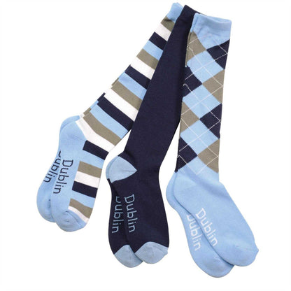 Navy-Sky - Front - Dublin Unisex Adult Knee High Socks (Pack of 3)