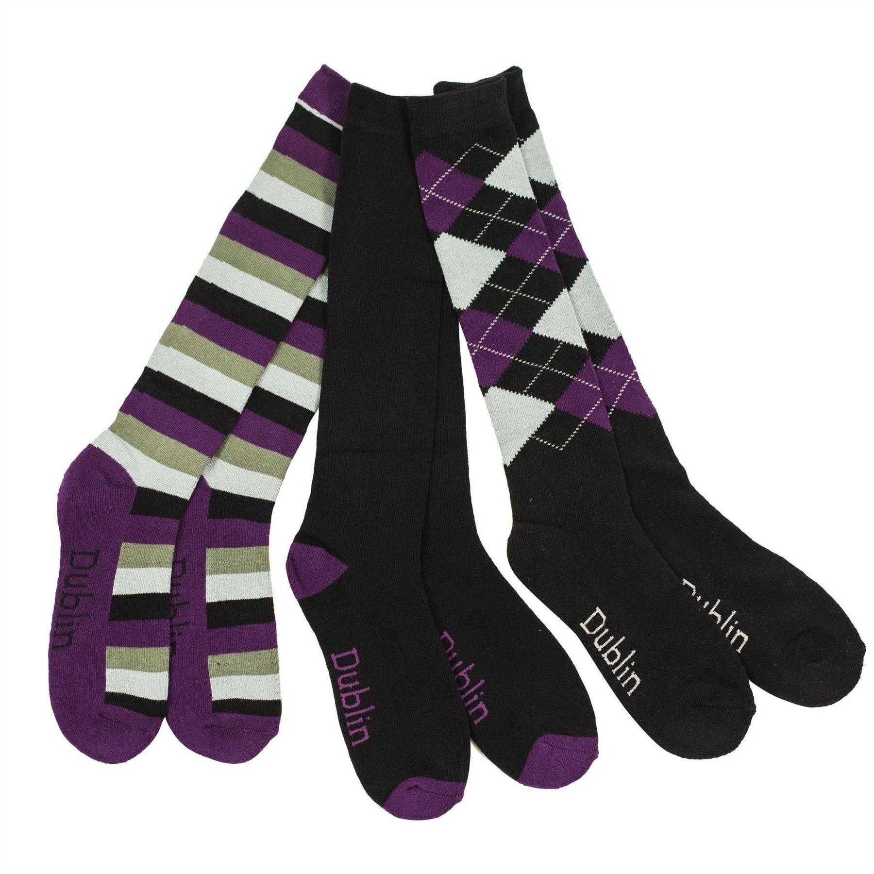 Black-Purple-Grey - Front - Dublin Unisex Adult Knee High Socks (Pack of 3)