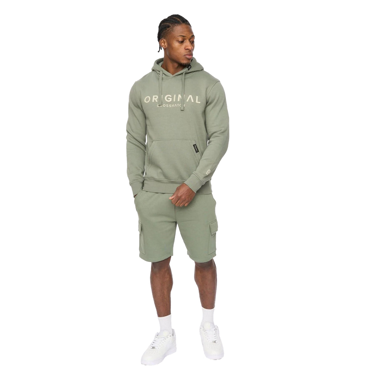 Olive - Close up - Crosshatch Mens Bardon Cargo Shorts