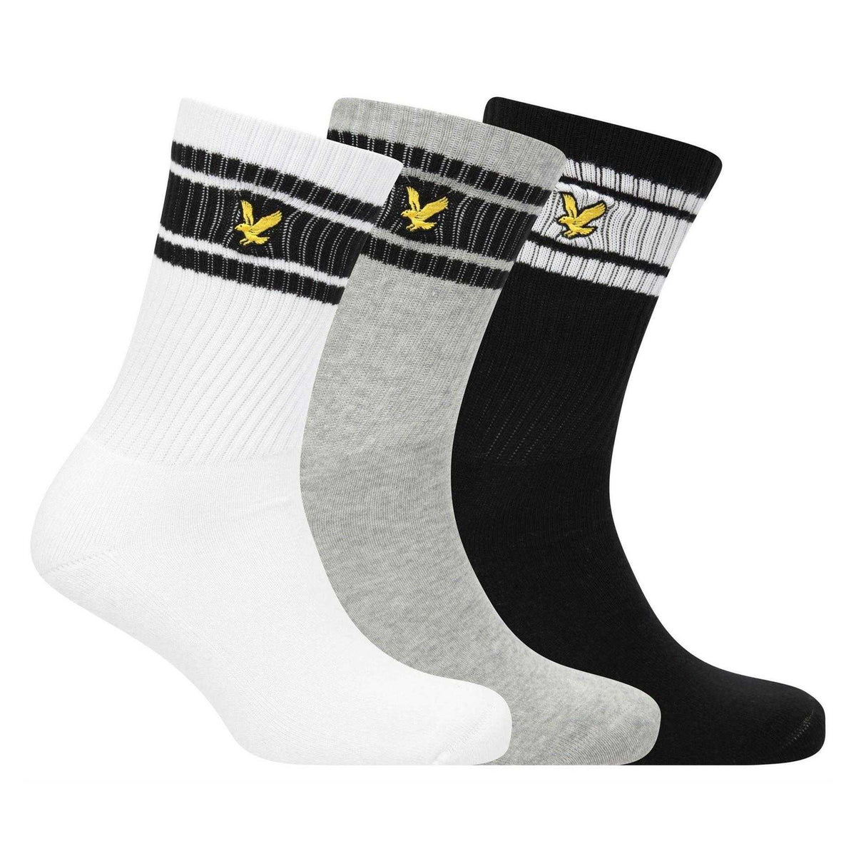 White-Grey-Black - Front - Lyle & Scott Mens Grant Sports Socks (Pack of 3)