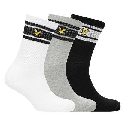 White-Grey-Black - Front - Lyle & Scott Mens Grant Sports Socks (Pack of 3)