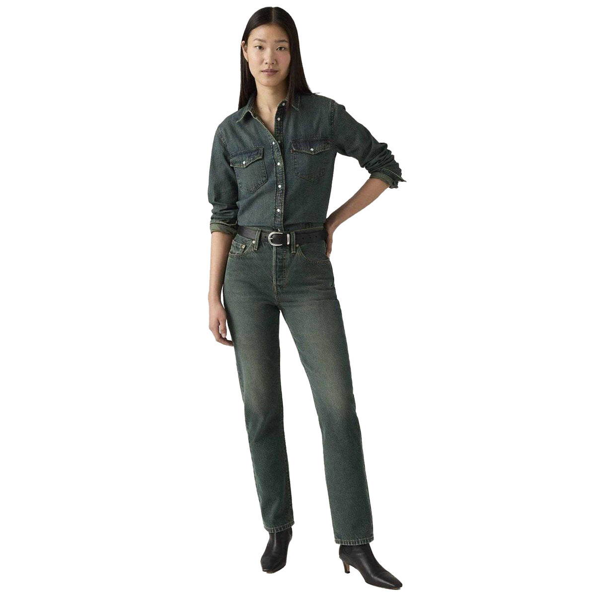 Verdant - Pack Shot - Levis Womens-Ladies 501 5 Pockets Straight Jeans