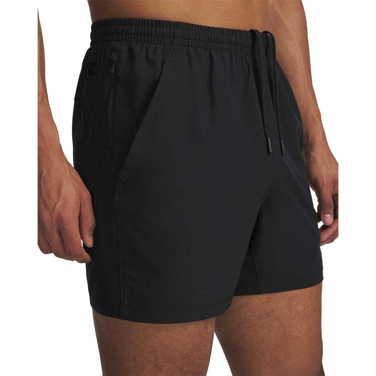 Black - Side - Under Armour Mens Project Rock Slim Shorts