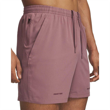Maroon - Side - Under Armour Mens Project Rock Slim Shorts