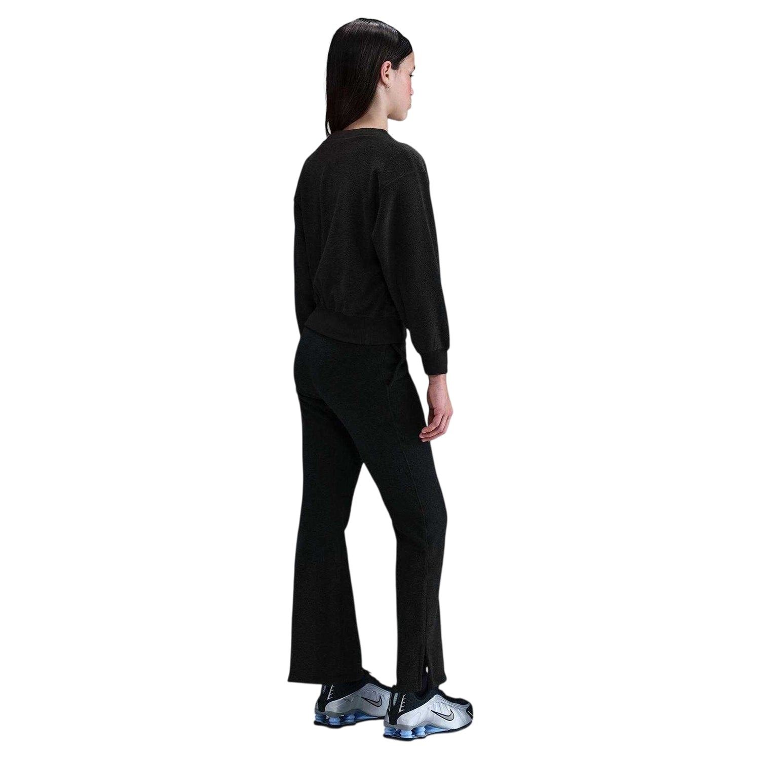 Black-White - Back - Nike Girls Fleece Flared Sweatpants