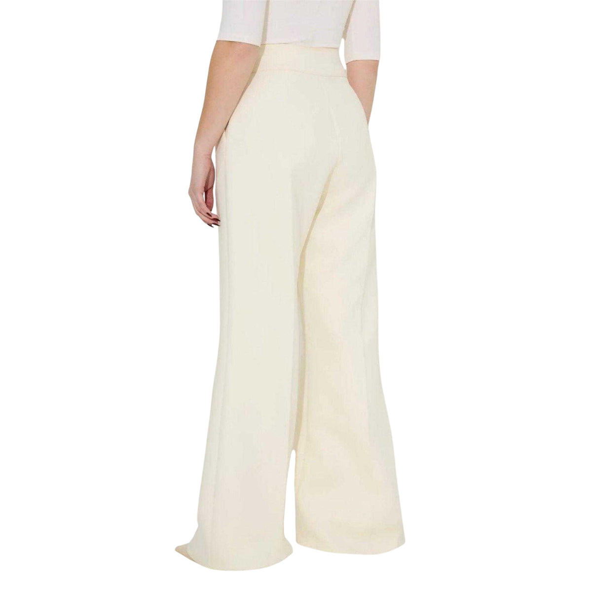 Cream - Back - Odd Muse Womens-Ladies Wide Leg Trousers