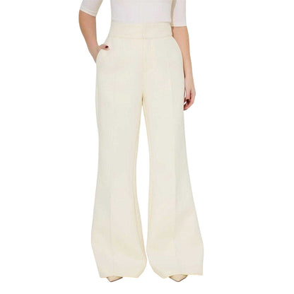 Cream - Front - Odd Muse Womens-Ladies Wide Leg Trousers