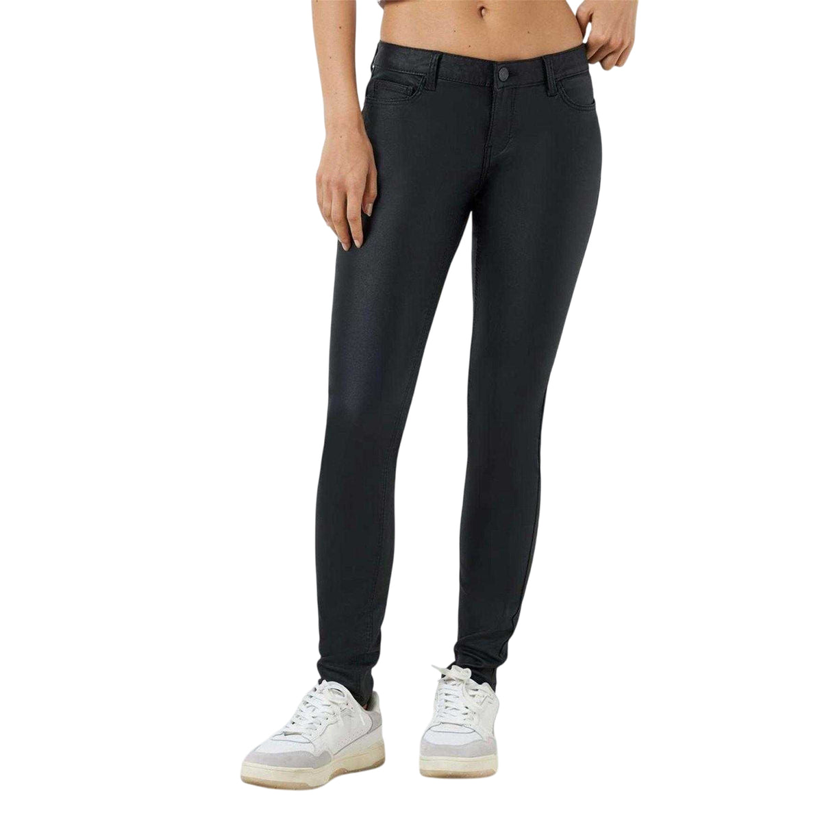 Black - Side - Noisy May Womens-Ladies Coated Skinny Jeans