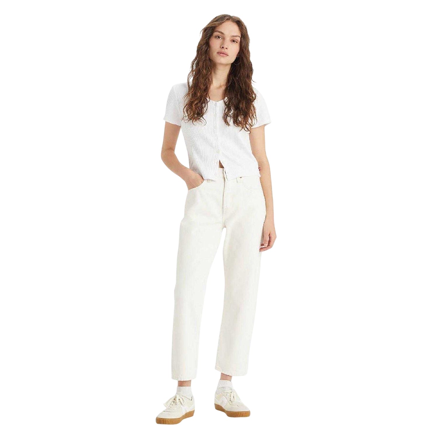 Ethereal Ecru - Side - Levis Womens-Ladies 501 Original 5 Pockets Straight Leg Jeans