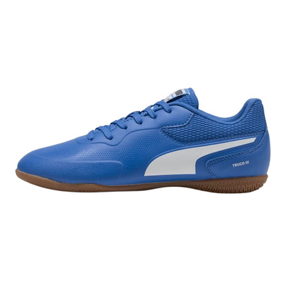 Blue-White - Side - Puma Childrens-Kids Truco III Indoor Football Shoes